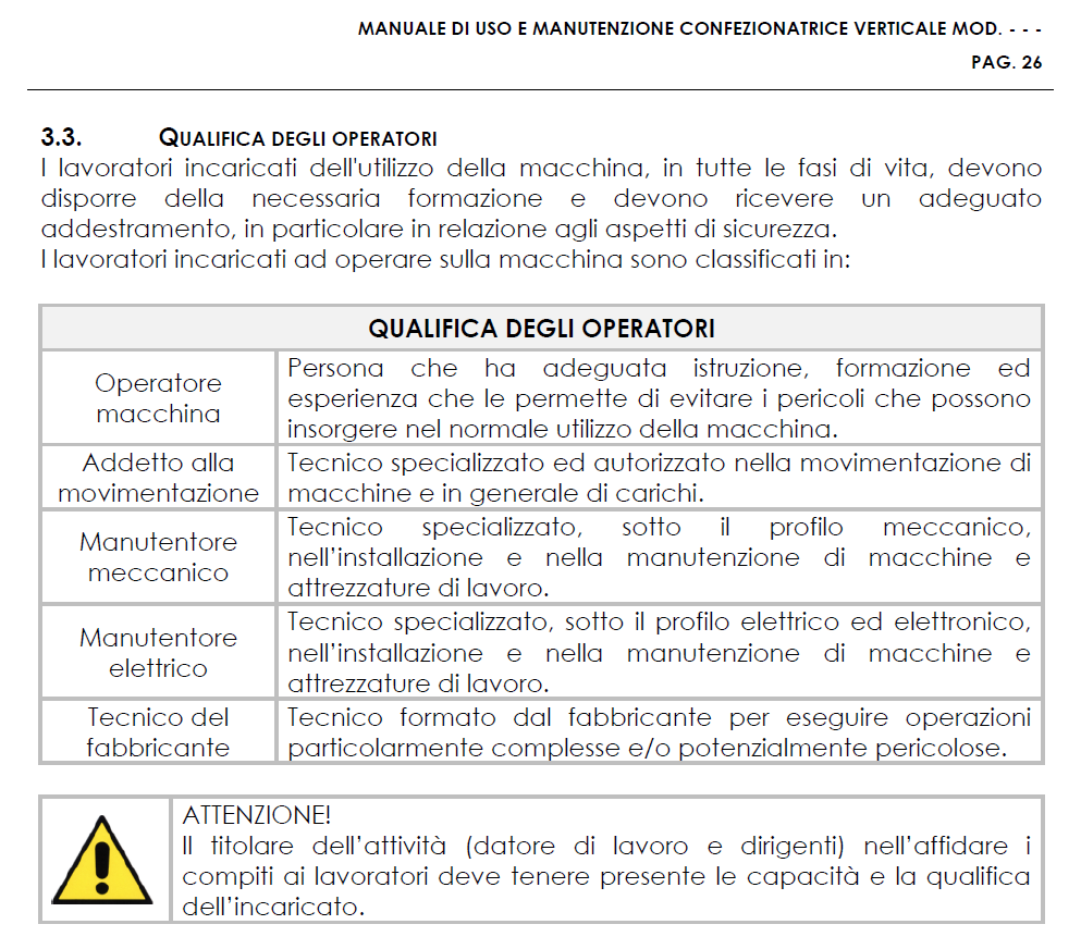 Redazione manuale uso e manutenzione di macchine industriali